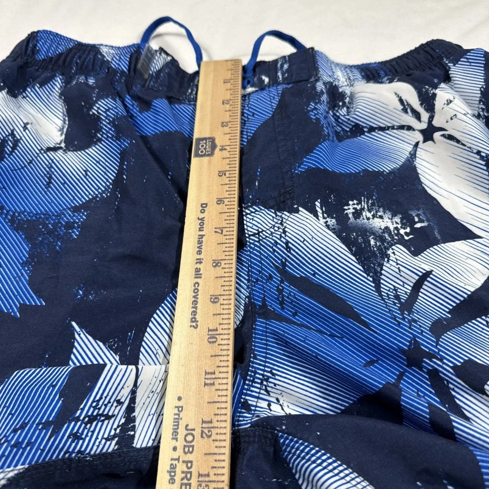 Nike Swim Trunks Shorts Mens L Blue Black‎ White Floral Print Lined Pockets